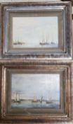 Michel Jamart (1922 2004), a pair, Sailing boats off the Coast, signed, oils on boards, 14cm x 20cm