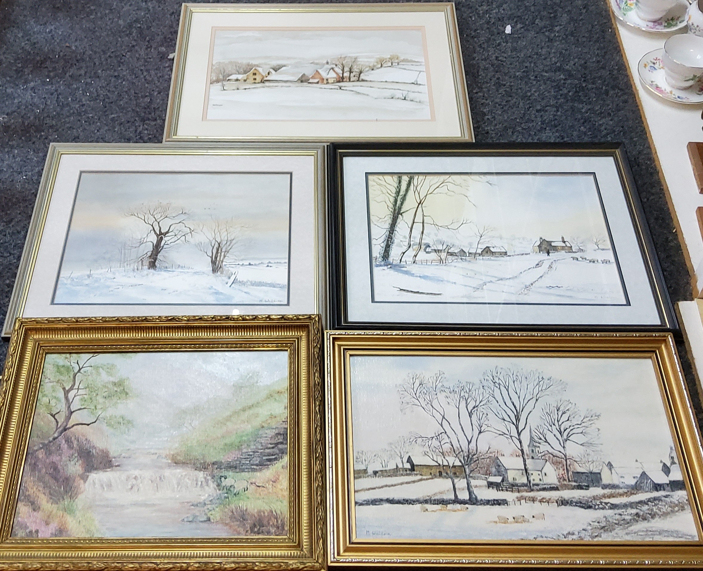 Pictures - Nina Thompson, 20th century, Snowy Day, signed, 23cm x 37cm;   M Waldron, A Pair, Winter,