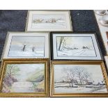 Pictures - Nina Thompson, 20th century, Snowy Day, signed, 23cm x 37cm;   M Waldron, A Pair, Winter,