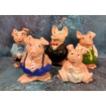 A set of five Wade Natwest pigs, Woody; Annabel; Maxwell; Lady Hilary and Sir Nathaniel