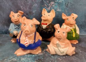 A set of five Wade Natwest pigs, Woody; Annabel; Maxwell; Lady Hilary and Sir Nathaniel