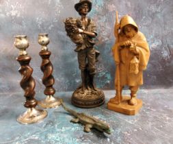 A Regency Fine Art bronzed resin figure, of a peasant, 31cm high;   a softwood figure, of a