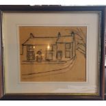 After L. S. Lowry, Cottage on the Corner, bears signature, pen and ink, 16cm x 19cm