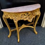 A late 20th century Louis XVI style giltwood and marble console table, from the Hassop Hall Estate