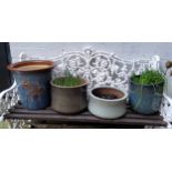 Four drip glazed garden planters