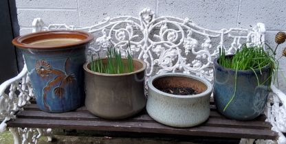 Four drip glazed garden planters