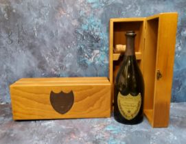 Two Cuvee Dom Perignon Vintage wooden cases;  two empty  bottles of Cuvee Dom Perignon 1966