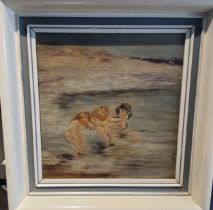 Scottish School, 20th century, Children Playing in the Sea, oil on canvas, 24cm x 22cm