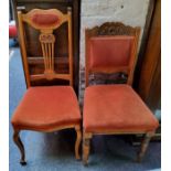 An Arts & Crafts walnut Hall chair; A Victorian Hall chair, each upholstered in tones of