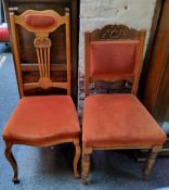 An Arts & Crafts walnut Hall chair; A Victorian Hall chair, each upholstered in tones of