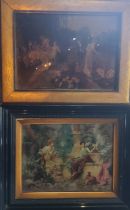 A Victorian crystoleum, of Fedding the Swans,  19cm x 26cm, framed;  another, lady with doves,