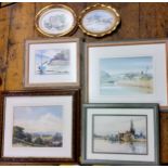 Pictures - W Pease, Canal Cottage, signed, watercolour, 1cm x 24cm;   Gail Astbury, Snowy Day;