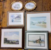 Pictures - W Pease, Canal Cottage, signed, watercolour, 1cm x 24cm;   Gail Astbury, Snowy Day;