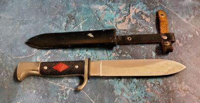 Post World War II - a German Boy Scout dagger, the handle inset with a diamond,  the blade stamped