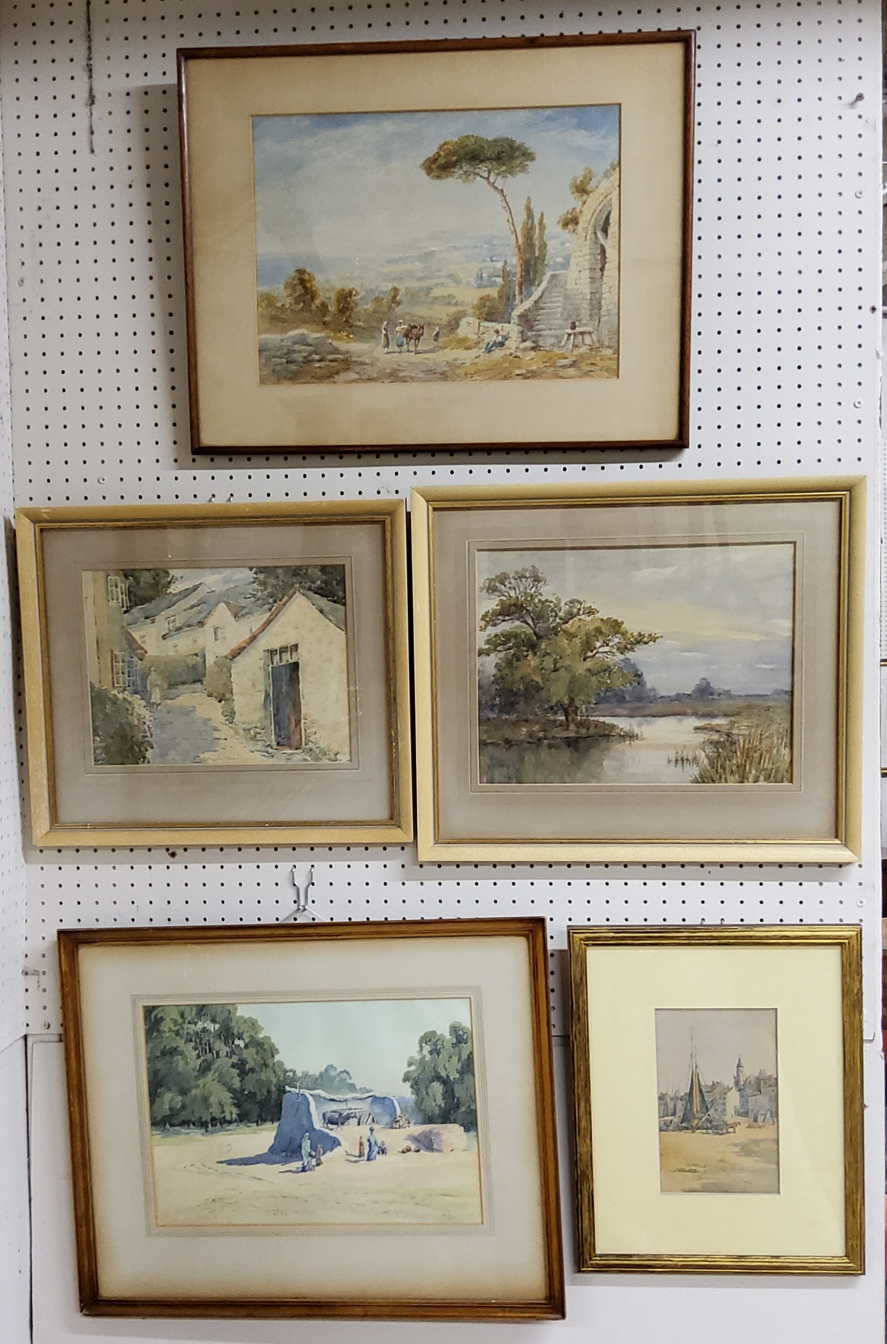 Five original early 20th century watercolours, including two works by E. Mabbott 'River Scene' and a