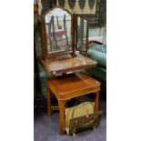 A Victorian mahogany tilt top table,  c.1860;   a brass magazine rack;  a contemporary canted