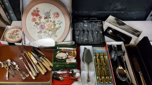 Arthur Price and other flatware - cake forks, cake slice, pickle fork, etc;  table place mats;  etc