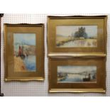 Three original watercolour studies of Whitby, Scarborough by G. L. Botham, including the Abbey and