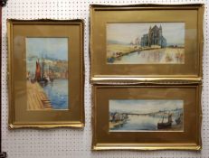 Three original watercolour studies of Whitby, Scarborough by G. L. Botham, including the Abbey and