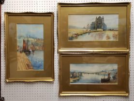 Three original watercolour studies of Whitby, Scarborough by G. L. Botham, including the Abbey and