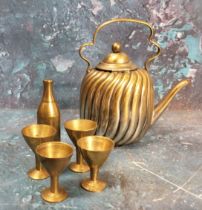 Dolls House Accessories - an early 20th century spirally  moulded brass teapot and cover,, c.