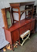 An early 20th century oak hall table; an X-frame footstool;  a two tier smoker's stand, above