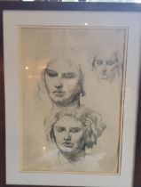 In the manner of Laura Knight, Study of Three Heads, pencil, signed, 34cm x 24cm