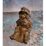 English School, 19th century, a brown patinated desk bronze, of a young girl, wearing a bonnet,
