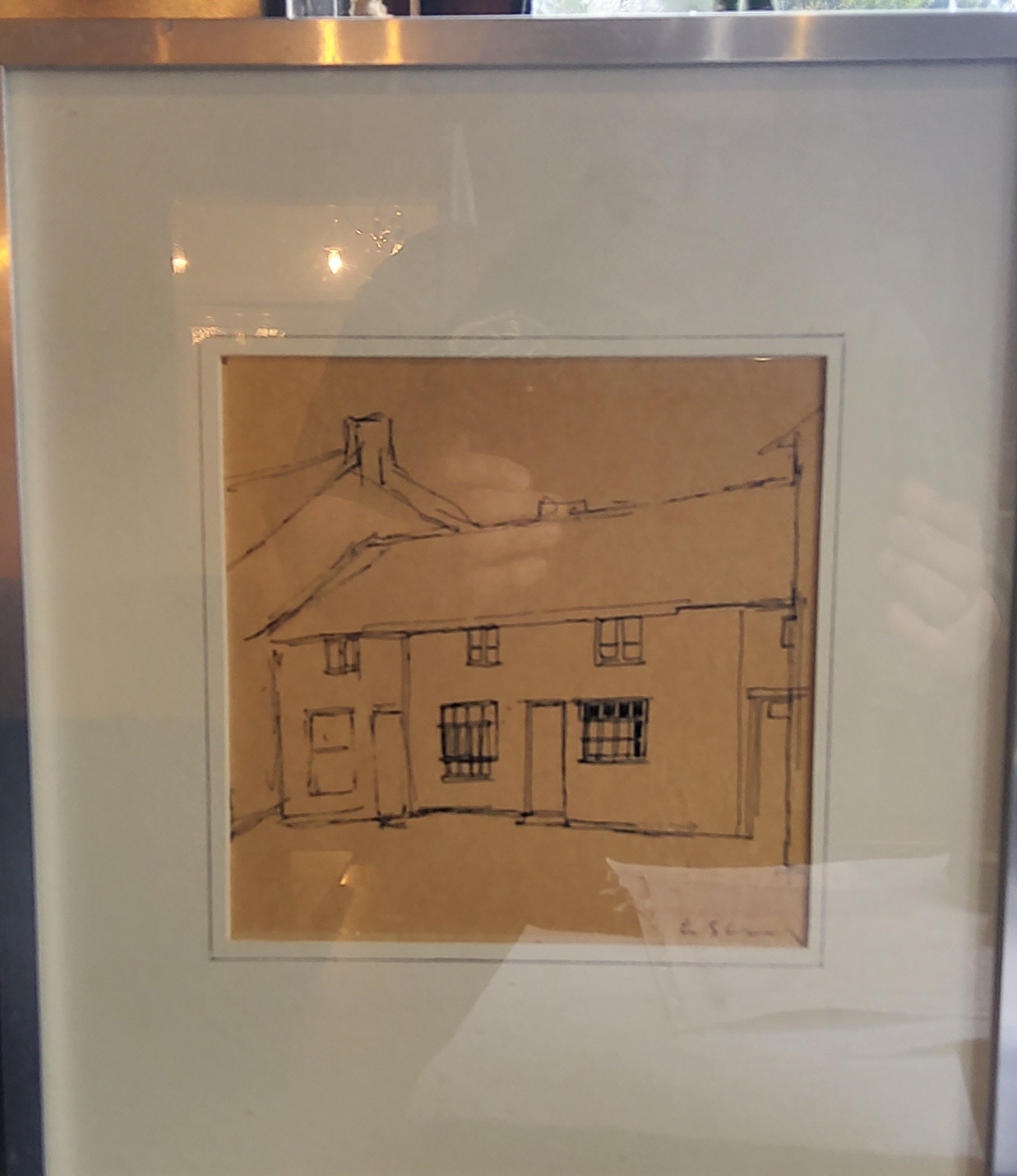 After L. S. Lowry, Cottage, bears signature, pen and ink, 18cm x 17cm