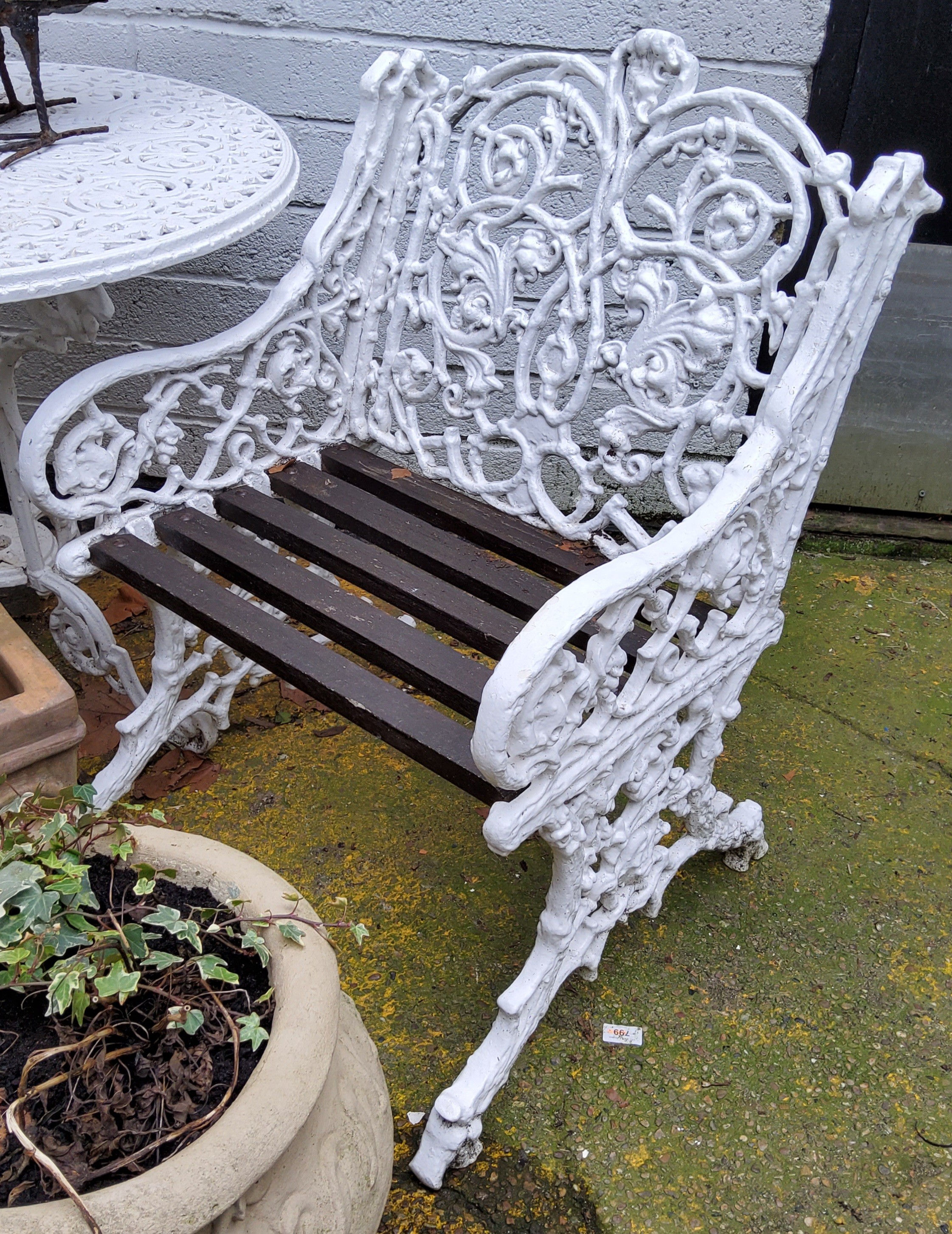 A 20th century Coalbrookdale reproduction bistro set, white painted cast aluminium garden - Image 2 of 3