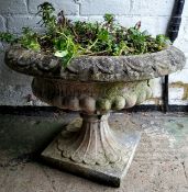 A reconstituted stone 'tazza' shaped garden urn