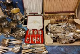 Flatware - a canteen of EP Extra A;  soup spoons, fish knives and forks'   bottle coaster;  etc