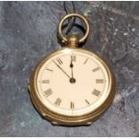 A continental silver open faced pocket watch, Roman numerals, the back engraved and chased, c.1890