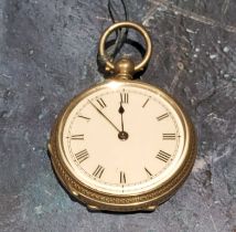 A continental silver open faced pocket watch, Roman numerals, the back engraved and chased, c.1890