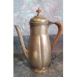 A Liberty Pewter coffee pot, lobed and planished, wicker handle, 22cm high, 01385