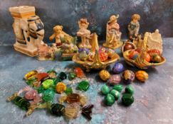 Fourteen Murano glass sweets;  Autumn egg baskets and coloured eggs;  another, summer;  Leonardo
