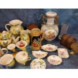 Four Royal Crown Derby Posies pattern pin trays;  Ben Thomas Porcelain teapot, jug, storage jar;