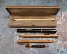 A Swan fountain pen, 14ct nib;  a sterling silver ball point pen;  others