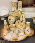 Crown Devon Fielding blush ivory vases;  a Bisto cartouche shaped dressing table tray;  etc