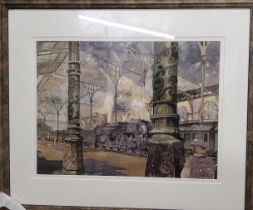 Nigel Priddey, 20th century, Steam Engine at the Station, signed, watercolour, 41cm x 55cm