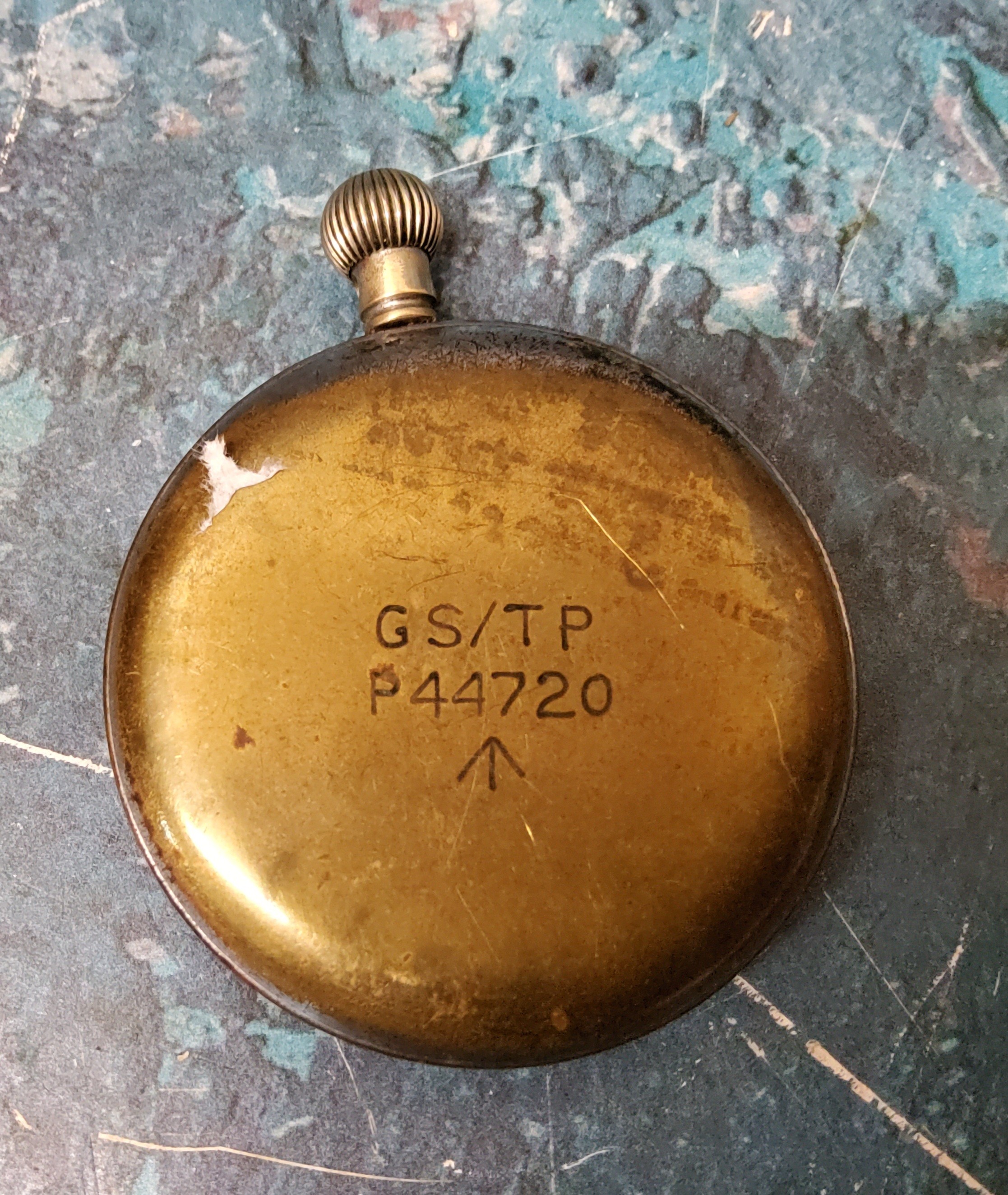 A World War II Helvetia military open faced pocket watch, Arabic numerals, subsidiary seconds - Image 2 of 2