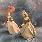 A Lladro figure, Jolie, with parasol,  printed mark, no. 5210;  another, Angela, with parasol,