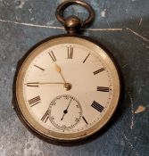 A Victorian silver open faced pocket watch, Roman numerals, subsidiary seconds dial, Birmingham 1890