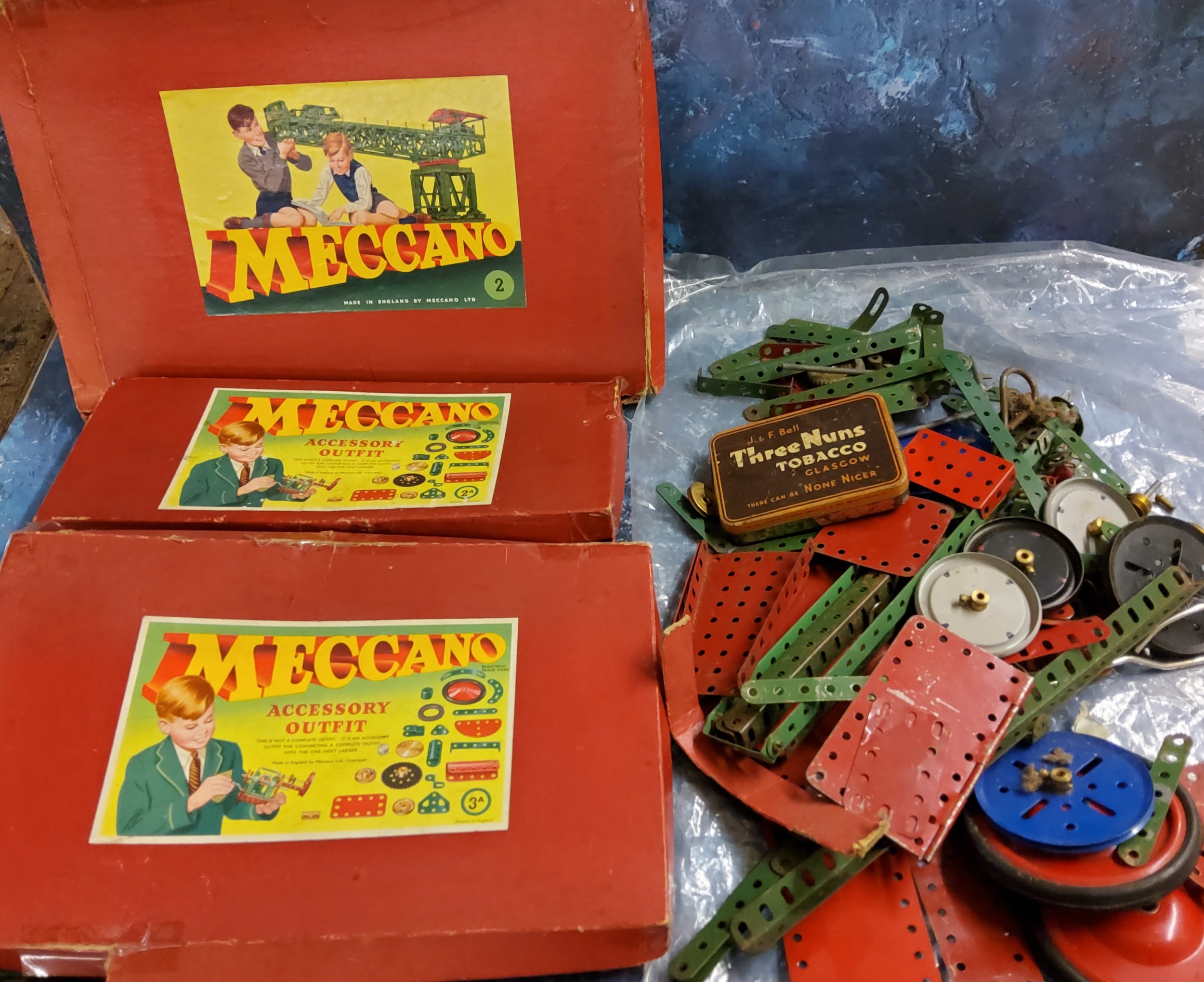Meccano Accessory Outfit 3A;  another, 2A;  Meccano set, 2, c.1970