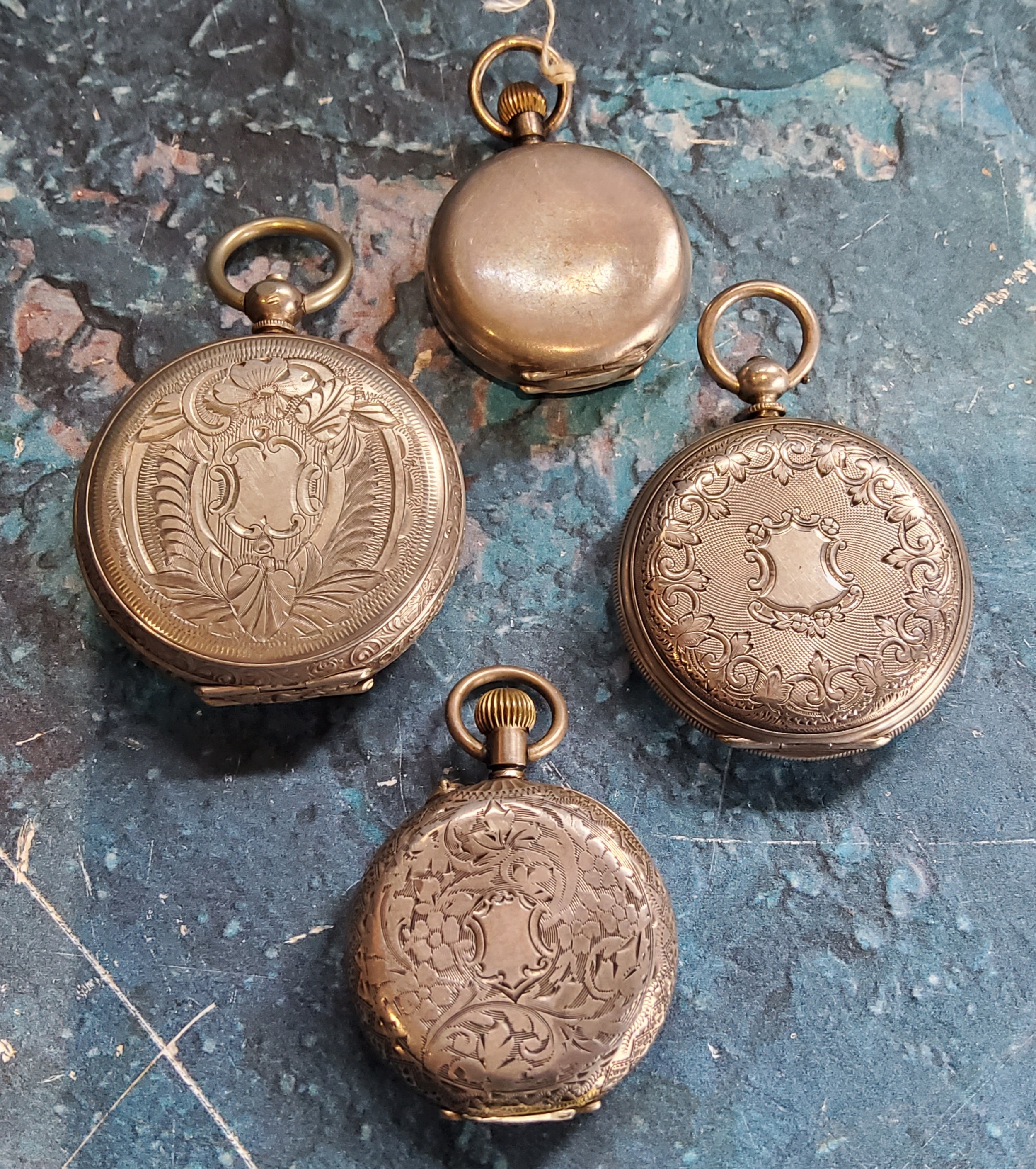 A lady's silver open faced pocket watch, Roman numerals, the back engraved and chased, c.1890; - Image 2 of 2