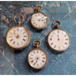 A lady's silver open faced pocket watch, Roman numerals, the back engraved and chased, c.1890;