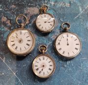 A lady's silver open faced pocket watch, Roman numerals, the back engraved and chased, c.1890;