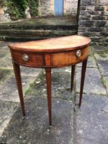 An Edwardian Sheraton Revival demilune hall table, from the Hassop Hall Estate