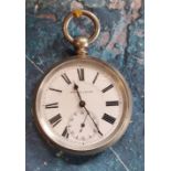 A late 19th century Patent Lever silver open faced pocket watch, Roman numerals,  c.1890