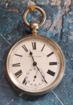 A late 19th century Patent Lever silver open faced pocket watch, Roman numerals,  c.1890